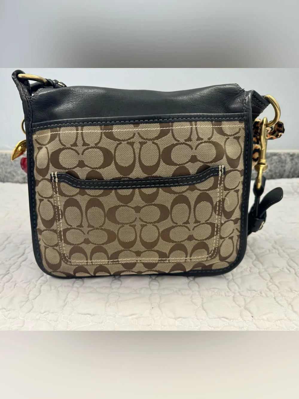 Y2K Coach Bleecker Signature Black Flap Bag Khaki Canvas No. 11434